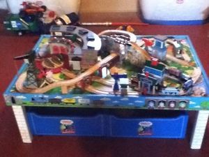 Huge Lot Thomas Train Friends Wooden Set w Table 2 Storage Drawers
