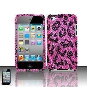 Pink Leopard Hard Plastic Bling Rhinestone Cover Case 4 Apple iPod Touch 4