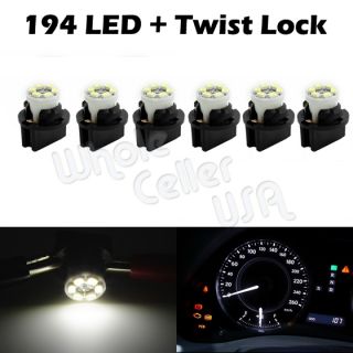 6 Pack White PC194 LED Instrument Panel Dash Light Bulb Auto Twist Lock Wedge