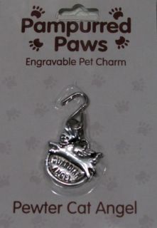 Cat Dog Pet Charms Pewter Metal Angel Fish Paw Print Name Tag ID Engravable NIP