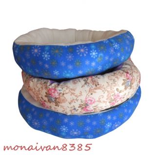 Blue Beige Round Pet Bed Cat Dog Beds Warm Fleece House Nest Pad Mat Cushion