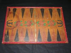 Vintage Antique Folk Art Western Cowboy Tooled Leather Backgammon Board Game