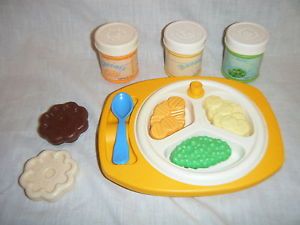 Fisher Price Fun with Food Baby's Mealtime Set Lot Vintage Jars Plate Cookies
