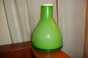 Vintage Art Cased Glass Lime Green White Bell Shape Vase 6 1 4" Tall Mint