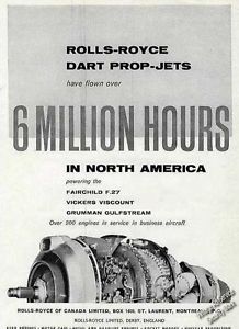 1960 Rolls Royce Dart Prop Jets Engine Photo Ad