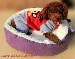 M L Purple Round Pet Cat Dog Bed Warm Comfy Fleece House Nest Pad Mat Cushion