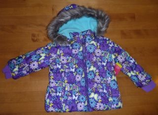 Girls Toddler Okie Dokie Purple Winter Coat Puffer Size 4T Jacket Flower
