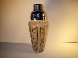 Vintage Antique Art Deco Frosted Cocktail Martini Shaker Glass Recipe with Lid