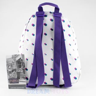 10" Mini Jansport Backpack in White Blue Purple Polka Dot Girls Boys Book Bag