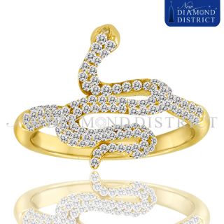 Ladies 0 60ct Total Pave Set Diamond Snake Reptile Ring in 14k Yellow Gold