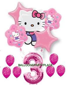 Hello Kitty Pink Purple 3rd Birthday Damask Party Balloons Third Supplies Girls