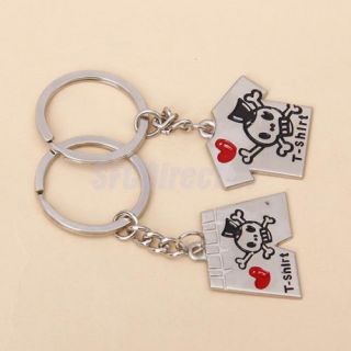 Cool Skull Engraved Heart T Shirt Pants Suit Set Lovers Keychain Fob Ring Gift