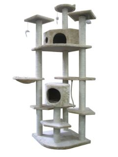 80" Premium Extra Large Cat Tree Condo Kitty Scratcher w Bed and Hanging Mouse