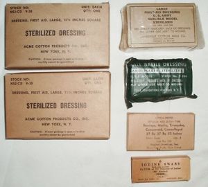 Lot of Original WWII US Army Unissued Combat Bandages and Medical Supplies
