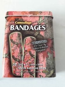 96 PK 3 Flip Top Tins Self Adhesive Pink Camo Camouflage Bandages Bandaids
