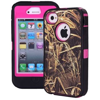 Heavy Duty Straw Grass Real Tree Camo Defender Case for iPhone 4 4S Pink