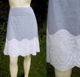 Snak Anthropologie Cloudless Picnic Skirt Wide Lace 4 s Blue White Stripes RARE