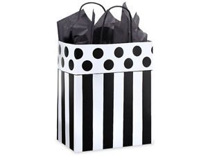 "Domino Alley" Black and White Gift Bags Shopping Bags 50 Cub 8x4x10"