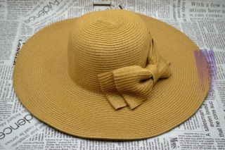 Fashion Womens Girl Bow Wide Large Brim Straw Derby Cap Summer Beach Sun Hat