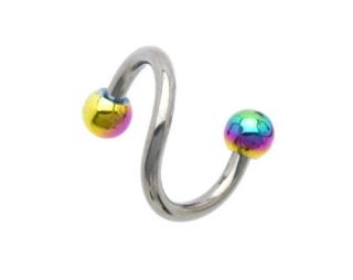 Silver Steel Rainbow Titanium Balls Spiral Twister Eyebrow Lip Belly Ring 14g