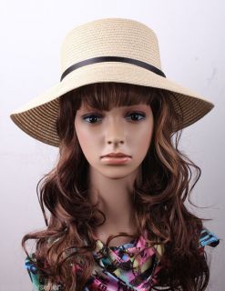 Fashion Chic Straw Derby Cap Womens Girl Bow Ribbon Topper Summer Beach Sun Hat
