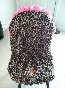 Baby Girl Convertible Car Seat Cover Leopard Cheetah Pink Ruffle 3 Piece EUC