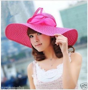 Pink Fashion Chic Womens Ladies Wide Large Brim Summer Beach Sun Hat Straw