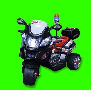 New 6V Battery Powered Kids Ride on Toy Police Motorcycle Chopper Car 3 Wheel