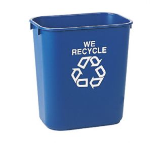 Rubbermaid Medium Deskside Recycling Container, Rectangular, Plastic, 28 1/8 qt, Blue,   Sold Individually