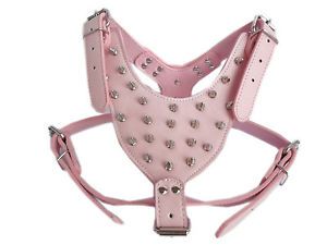 New Spiked Studded Pink Leather Dog Harness Pit Bull Bully Husky Boxer Terrier