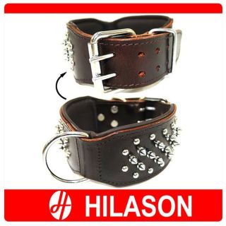 Brown Leather Spiked Studded Dog Collar Sz SML DC103