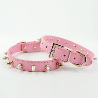 Baby Pink PU Leather Studded Spiked Dog Puppy Collars XS Neck for 8 11" Soft