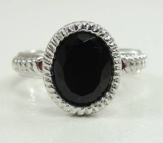 925 Sterling Atelier Mexico Black Onyx Ring Accent Ruby Designer Band Sz 6 25
