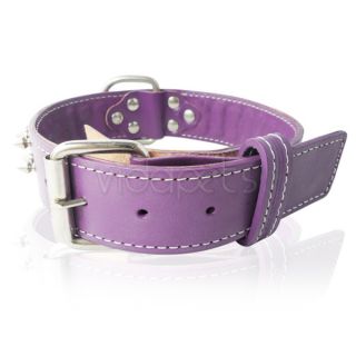 21 26" Purple Spiked Spikes Genuine Real Leather Dog Collar D Ring x Large XL