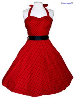 New Rockabilly 50s Red Polka Dot Retro Swing Vintage Halterneck Party Dress 8 18
