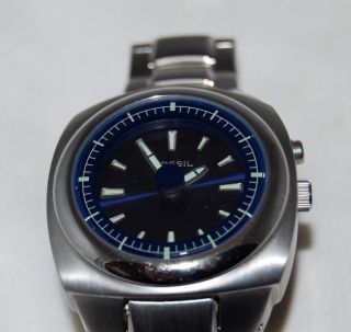 Authentic Fossil Blue Dial Stainless Mens Watch Jr 8656