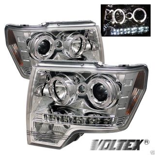 2009 2012 Ford F150 Halo LED Projector Headlights Lightbar Light Bar Chrome