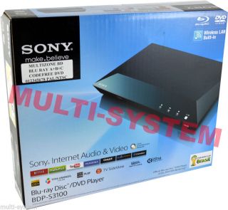 New Sony BDP S3100 Wi Fi Multi Zone All Region Code Free Blu Ray Disc DVD Player 027242858343