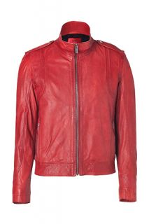 Bright Red Leather Jacket by HUGO