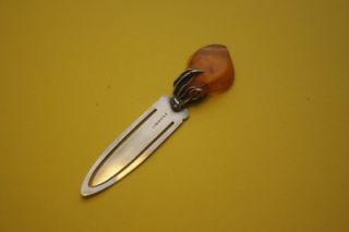 Beautiful Solid Silver Book Mark Bookmark with Amber Top by ARI D Norman