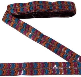 1 5" w Sari Border Dress Coustume Lace Trim Multi Color Thread Embroidered Decor