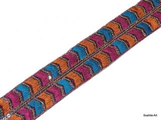 1.5" W Sari Border Dress Coustume Lace Trim Multi Color Thread Embroidered Decor