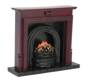 Doll House Mini Mahogany Fireplace with Insert Colonial