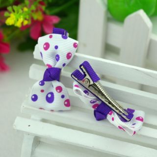 One Pair 2pcs Handmade Purple Dots Barrettes Hairclips Baby Girl Toddler 035