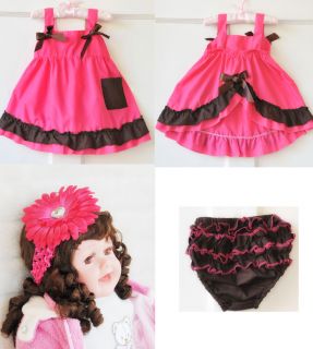 Baby Children Cute Dress Top Ruffle Pants Bloomer Baby Headband Hot Pink