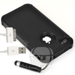 3X iPhone 4 4S Accessories Black Armor Heavy Duty Cover Case Stylus Cable