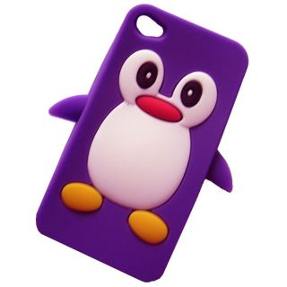 For iPhone 4 4G 4S Purple Penguin Soft Gel Silicone Case Back Cover Skin Pouch