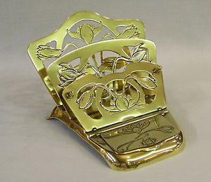 C1894 Antique Art Nouveau Jugendstil Brass Letter Rack DIP Pen Rest Stamp Box