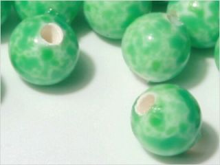 24 6 mm Czech Antique Vintage Spotted Green Glass Beads