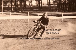 1930 Harley Davidson Vintage Motorcycle Racing Dirt Flat Track Speedway Poster